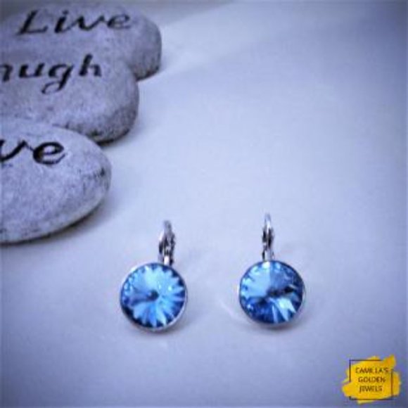 Round Blue Topaz Gemstone Pendant Earrings in Sterling Silver encasement - Picture 3 of 7